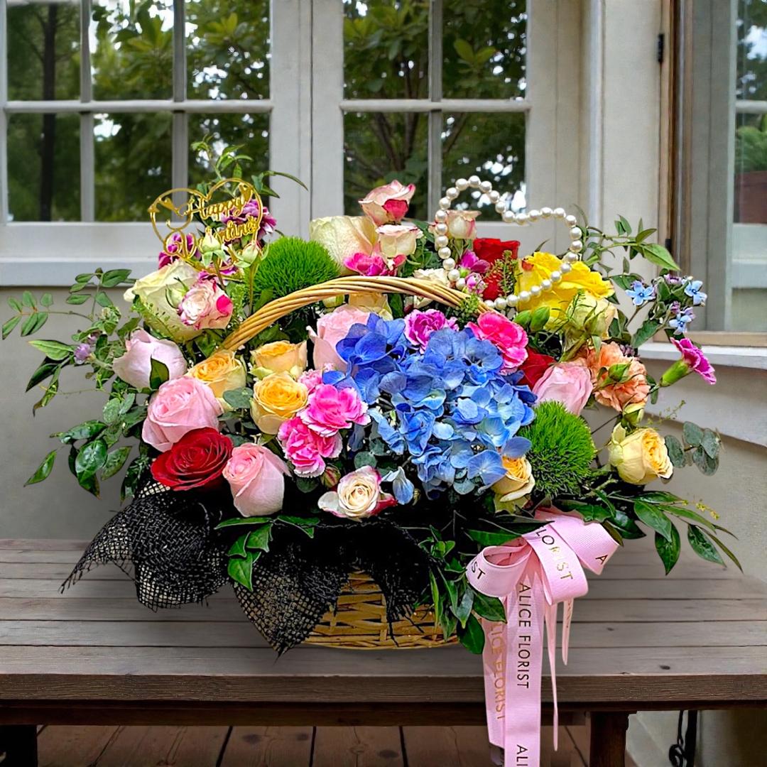 Romantic Garden Floral Basket